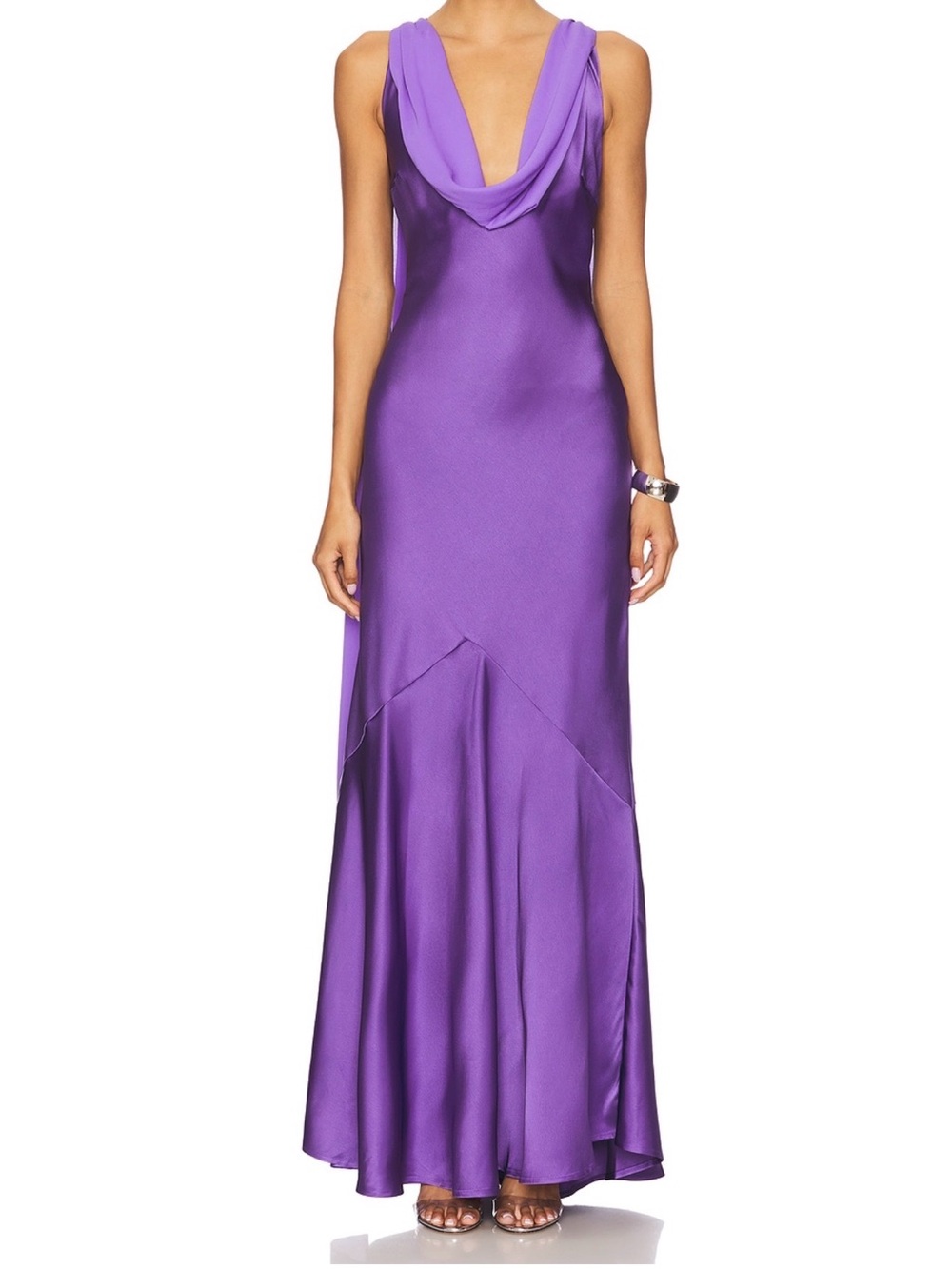 Satin Purple Cowl-Neck Maxi Dress